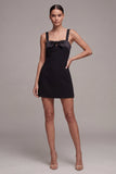 Black Bodycon Wide Straps Cocktail Dress with Bow
