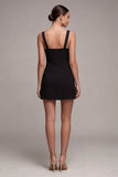 Black Bodycon Wide Straps Cocktail Dress with Bow