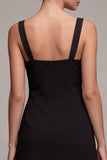 Black Bodycon Wide Straps Cocktail Dress with Bow