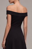Off the Shoulder A Line Simple Midi Black Dress