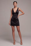 Black Bodycon V-Neck Satin Mini cocktail Dress