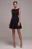 A Line Bateau Neck Simple Little Black Dress