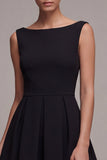 A Line Bateau Neck Simple Little Black Dress