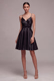 Black A Line Spaghetti Straps Mini Cocktail Dress