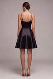 Black A Line Spaghetti Straps Mini Cocktail Dress