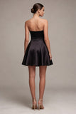 Strapless Corset A Line Little Black Dress with Pockets