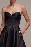 Strapless Corset A Line Little Black Dress with Pockets