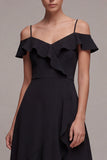 Black Cold Shoulder A Line High Low Cocktail Dress with Ruffles
