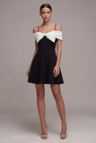Black and White Cold Shoulder A Line Cocktail Dress