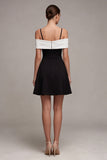 Black and White Cold Shoulder A Line Cocktail Dress
