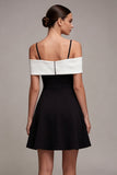 Black and White Cold Shoulder A Line Cocktail Dress