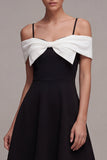 Black and White Cold Shoulder A Line Cocktail Dress