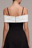 Black and White Cold Shoulder A Line Cocktail Dress