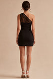 One Shoulder Bodycon Sheer Mini Cocktail Dress