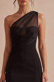 One Shoulder Bodycon Sheer Mini Cocktail Dress