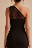 One Shoulder Bodycon Sheer Mini Cocktail Dress