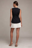 Black and White A Line Pleated Round Neck Cocktail Dress