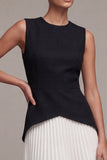 Black and White A Line Pleated Round Neck Cocktail Dress