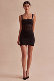 Bodycon Sheer Corset Square Neck Little Black Dress