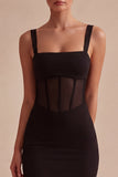 Bodycon Sheer Corset Square Neck Little Black Dress