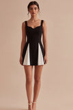 A Line Black and White Wide Straps Short Cocktail Dress
