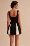 A Line Black and White Wide Straps Short Cocktail Dress