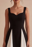A Line Black and White Wide Straps Short Cocktail Dress