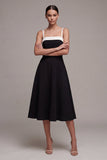 Black A Line Square Neck Midi Semi Formal Dress