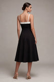 Black A Line Square Neck Midi Semi Formal Dress