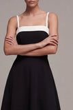 Black A Line Square Neck Midi Semi Formal Dress