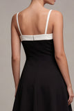 Black A Line Square Neck Midi Semi Formal Dress