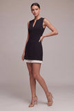Black Bodycon Pleated Boat Neck Mini Cocktail Dress