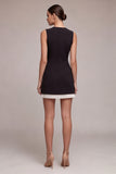 Black Bodycon Pleated Boat Neck Mini Cocktail Dress