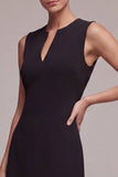 Black Bodycon Pleated Boat Neck Mini Cocktail Dress