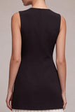 Black Bodycon Pleated Boat Neck Mini Cocktail Dress