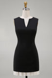 Black Bodycon Pleated Boat Neck Mini Cocktail Dress