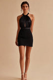 Halter Bodycon Little Black Dress with Keyhole