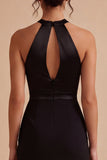 Halter Bodycon Little Black Dress with Keyhole
