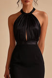 Halter Bodycon Little Black Dress with Keyhole