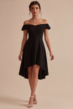 A Line Off the Shoulder High Low Little Black Dress