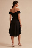 A Line Off the Shoulder High Low Little Black Dress