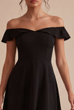A Line Off the Shoulder High Low Little Black Dress