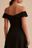 A Line Off the Shoulder High Low Little Black Dress