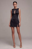 Black Bodycon Cut Out Boat Neck Cocktail Dress with Slit
