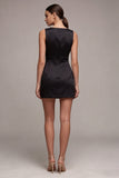 Black Bodycon Cut Out Boat Neck Cocktail Dress with Slit