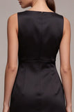 Black Bodycon Cut Out Boat Neck Cocktail Dress with Slit