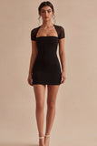 Black Short Sleeves Bodycon Mini Cocktail Dress