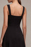 Black A Line Square Neck Midi Cocktail Dress with Slit