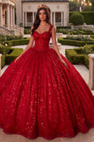 Red Ball Gown Corset Sequin Quinceanera Dress