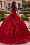 Red Ball Gown Corset Sequin Quinceanera Dress